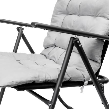 Chaise de camping pliable avec matelas noir/gris