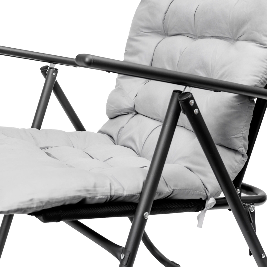 Chaise de camping pliable avec matelas noir/gris