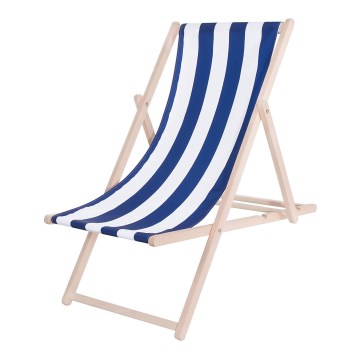 Chaise longue bleu/blanc/hêtre