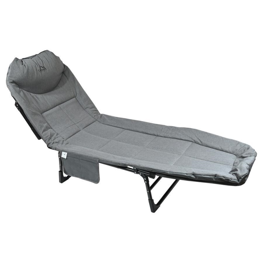 Chaise longue de camping pliante et réglable, grise