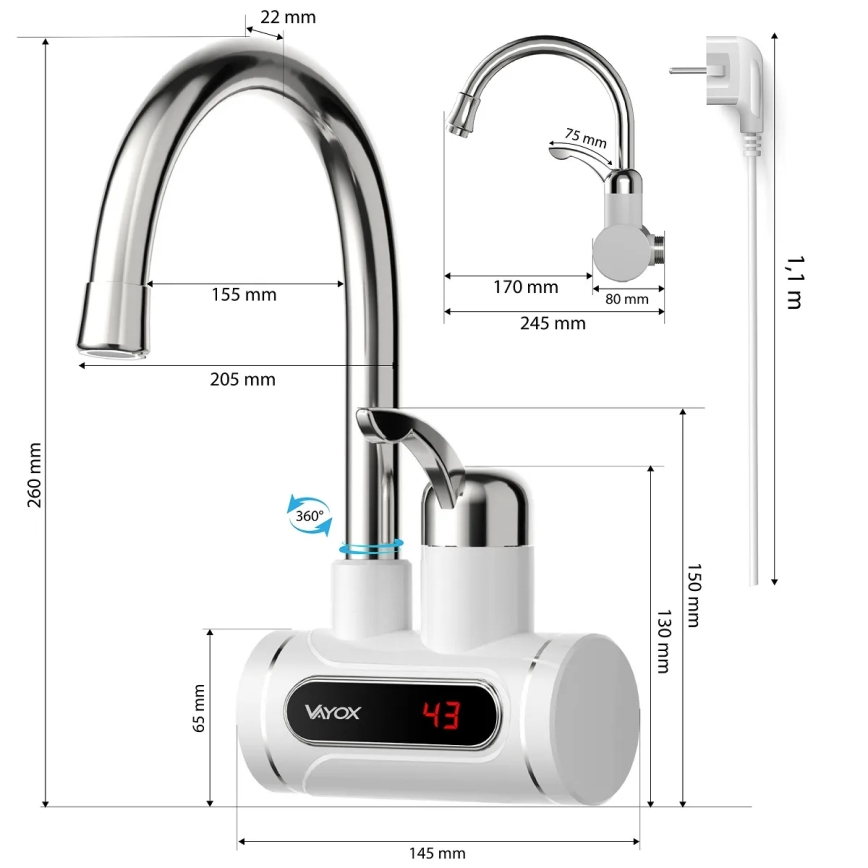 Chauffe-eau instantané avec écran Chauffe-eau instantané avec écran LED 3000W/230V IPX4 blanc3000W/230V IPX4 blanc