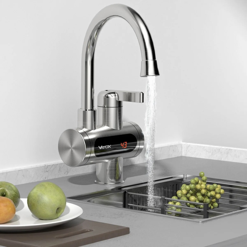 Chauffe-eau instantané avec écran LED 3000W/230V IPX4 acier inoxydable