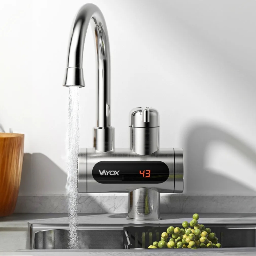 Chauffe-eau instantané avec écran LED 3000W/230V IPX4 acier inoxydable