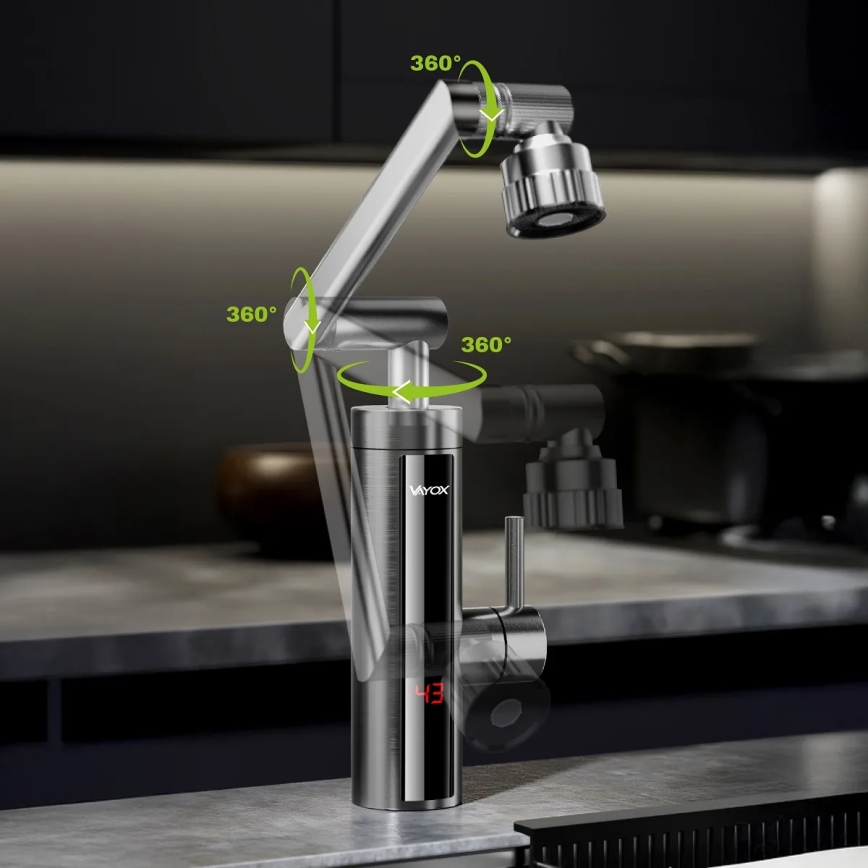 Chauffe-eau instantané avec écran LED 3000W/230V IPX4 anthracite