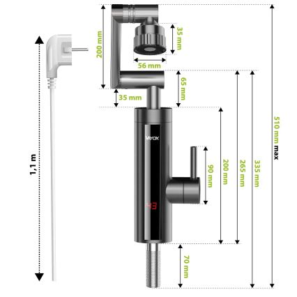 Chauffe-eau instantané avec écran LED 3000W/230V IPX4 anthracite