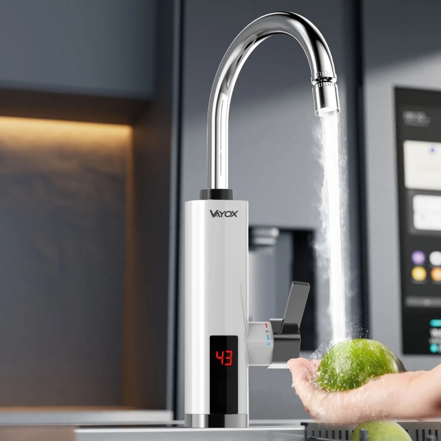 Chauffe-eau instantané avec écran LED 3000W/230V IPX4 blanc