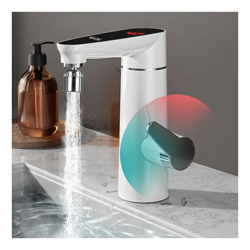 Chauffe-eau instantané avec écran LED 3000W/230V IPX4 blanc