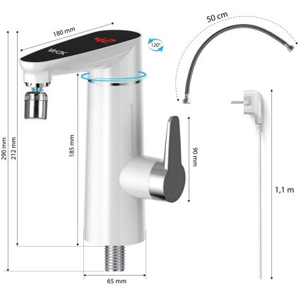 Chauffe-eau instantané avec écran LED 3000W/230V IPX4 blanc