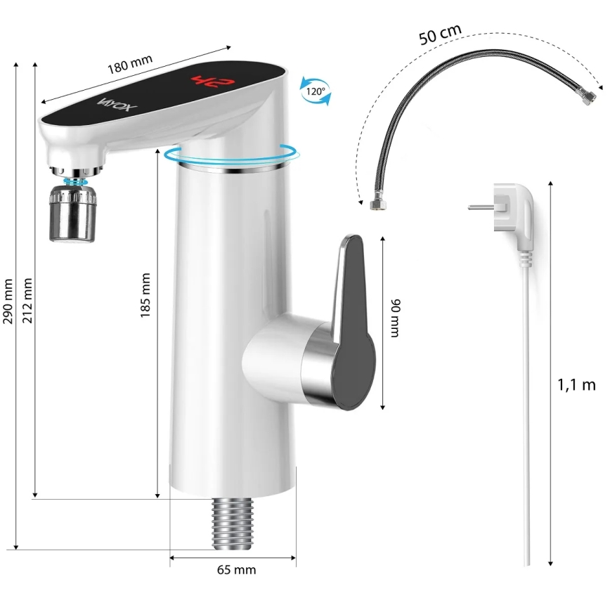 Chauffe-eau instantané avec écran LED 3000W/230V IPX4 blanc