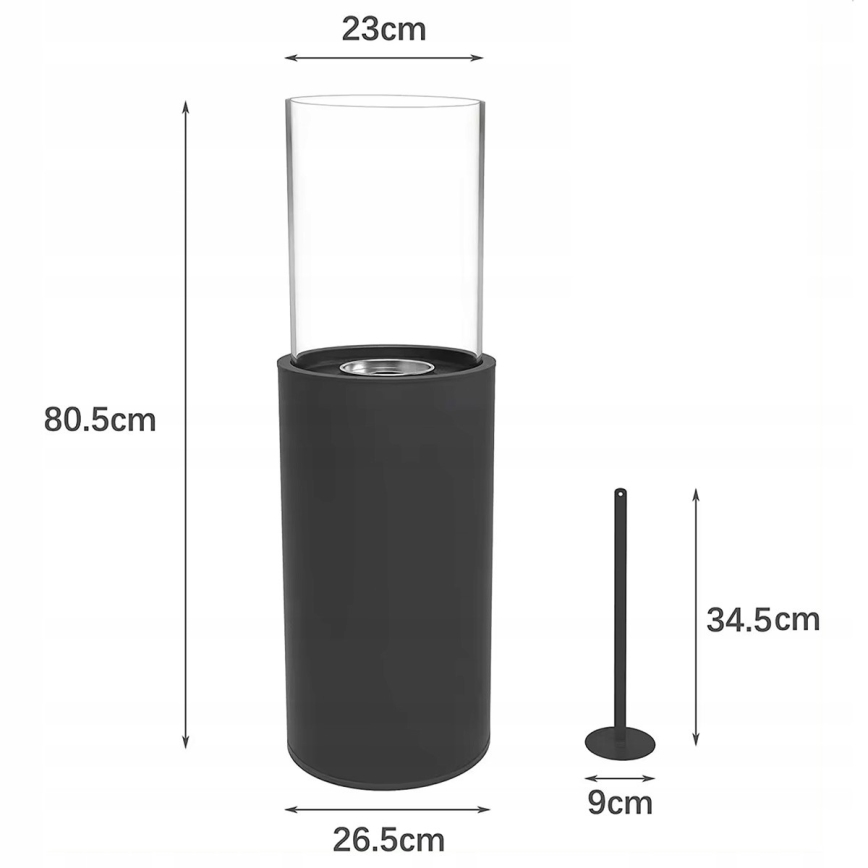 Cheminée bioéthanol 26,5x80,5 cm noire + housse de protection