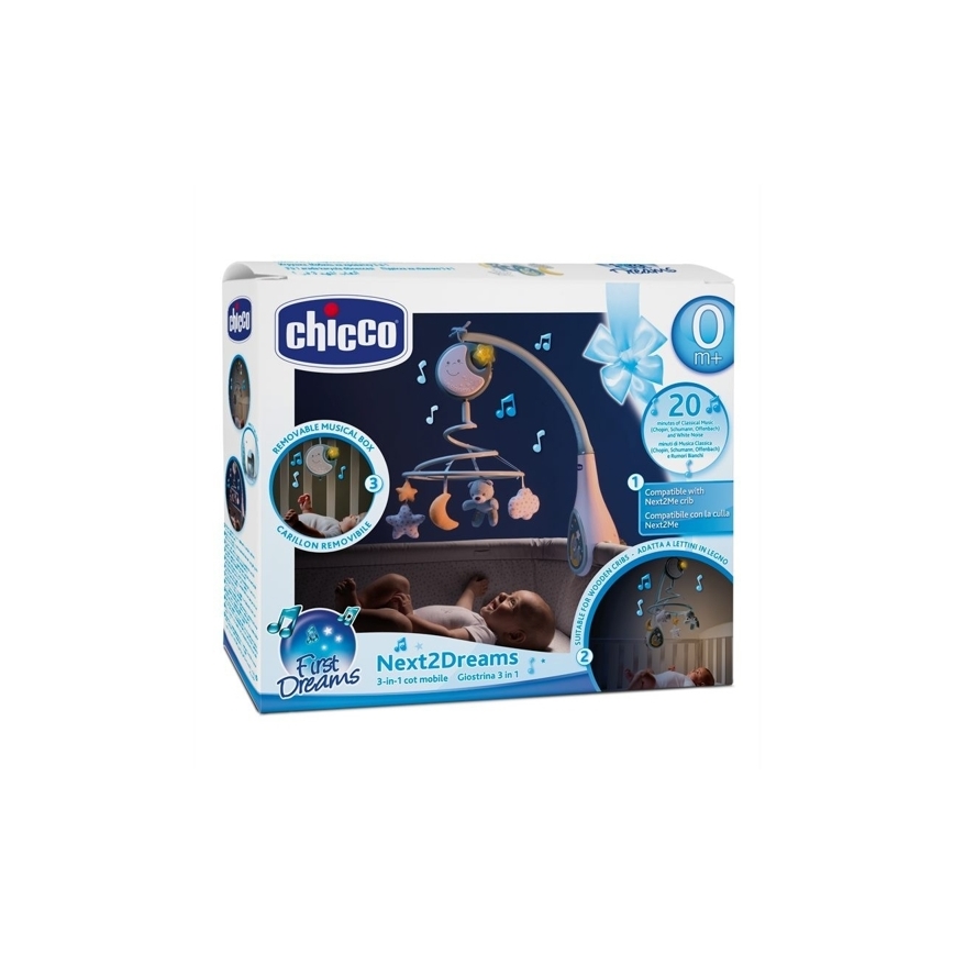 Chicco - Mobile pour lit de bébé avec mélodie 3in1 NEXT2DREAMS 3xAA bleu