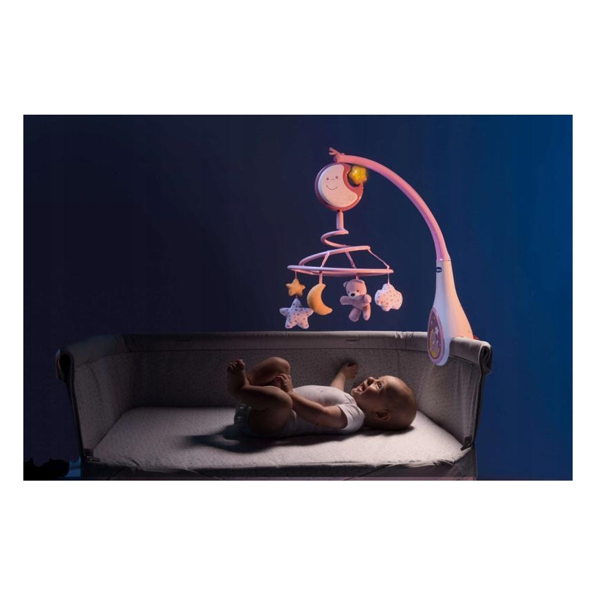 Chicco - Mobile pour lit de bébé avec mélodie 3in1 NEXT2DREAMS 3xAA rose