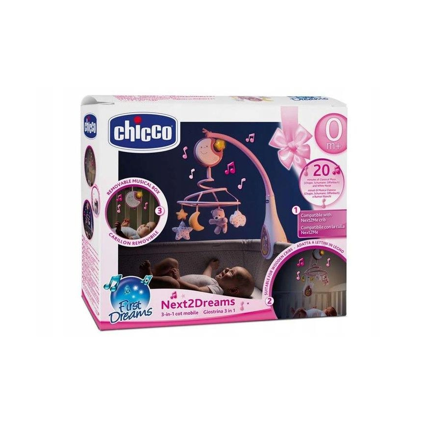 Chicco - Mobile pour lit de bébé avec mélodie 3in1 NEXT2DREAMS 3xAA rose
