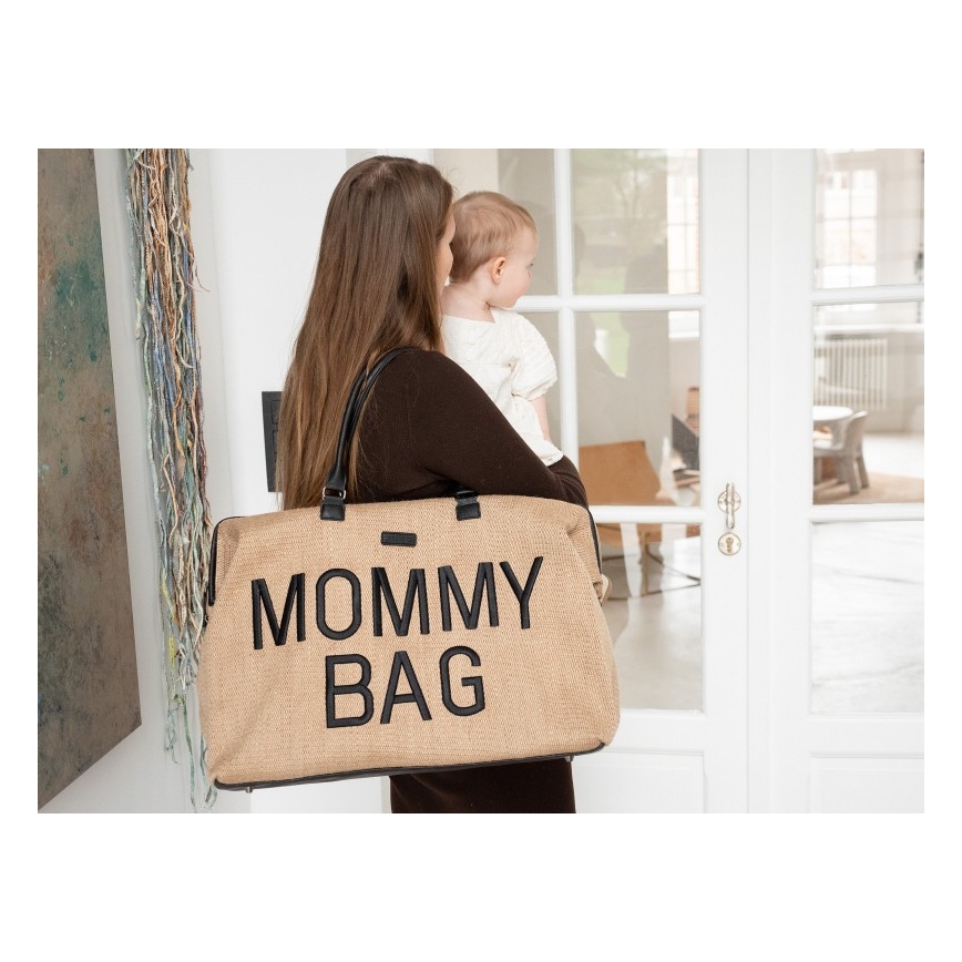Childhome - Borsa fasciatoio MOMMY BAG RAFFIA LOOK beige