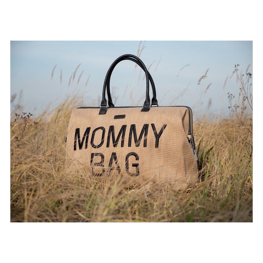 Childhome - Wickeltasche MOMMY BAG RAFFIA LOOK beige