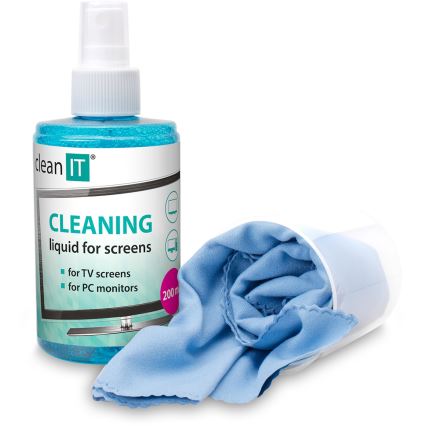 CLEAN IT CL-180 - Solution nettoyante pour écrans avec chiffon, 200 ml