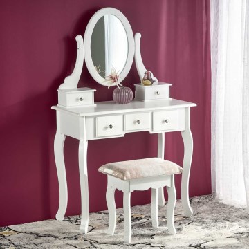 Coiffeuse SARA 80x130 cm + stool 45x37 cm blanc