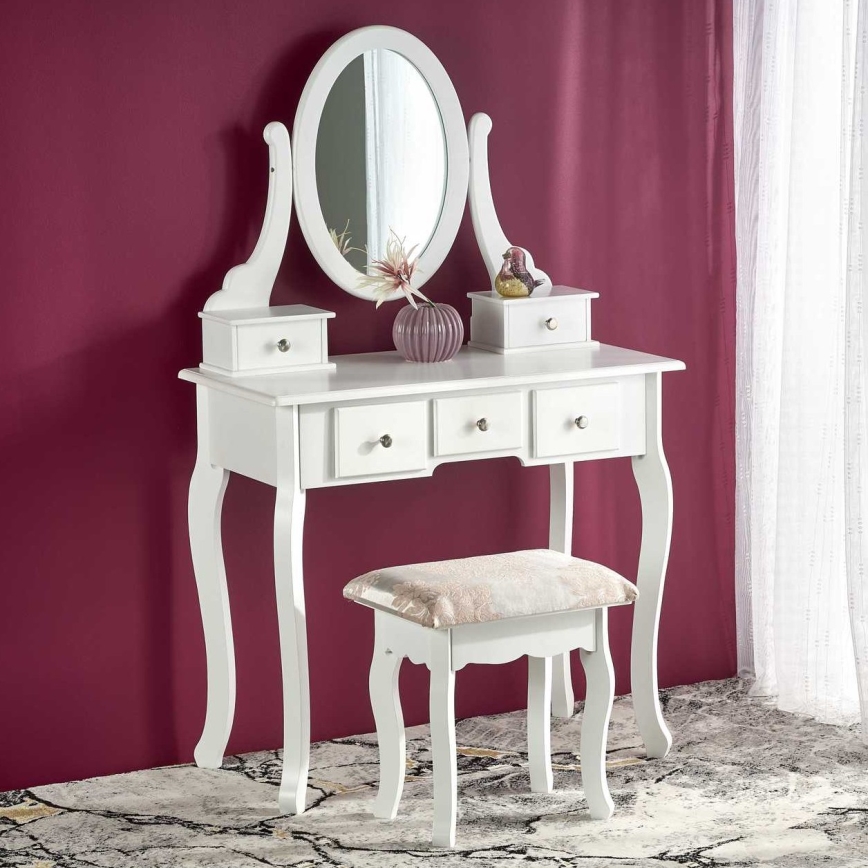 Coiffeuse SARA 80x130 cm + stool 45x37 cm blanc