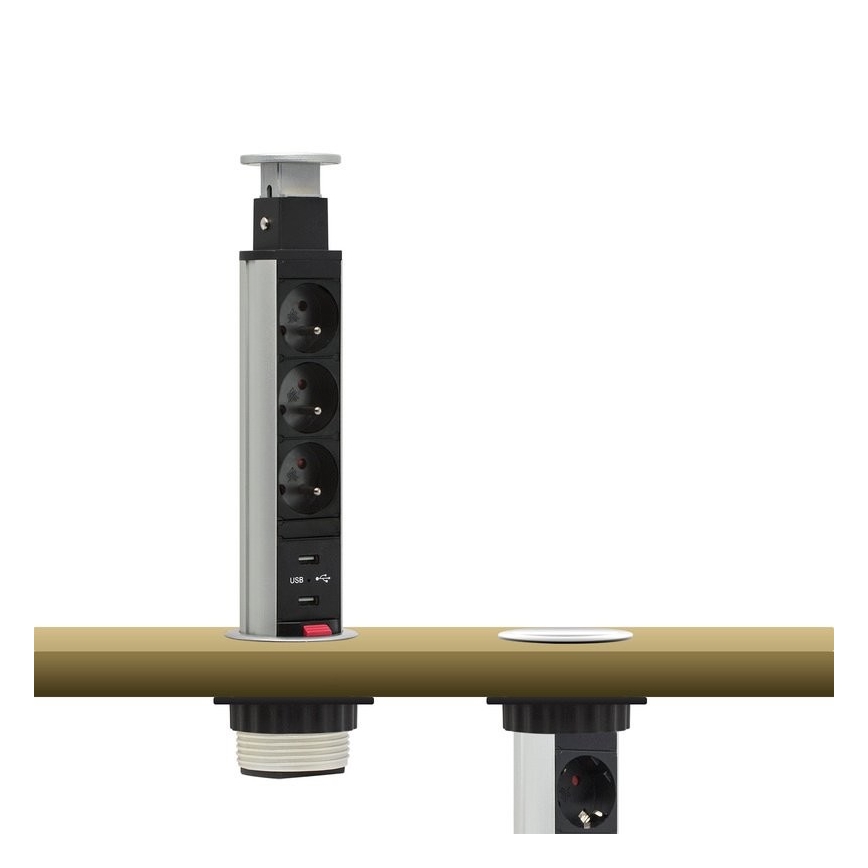 Colonne de prise connectable pour plateau de table 2x230V + 2xUSB