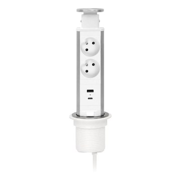 Colonne de prises pour plateau de bureau 2x230V + USB-A + USB-C