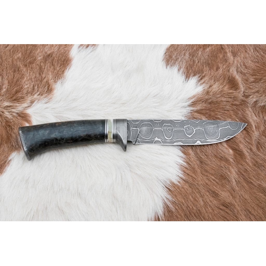 Coltello da caccia in damasco 13,8 cm Betulla/osso di cammello