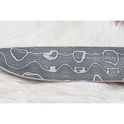 Coltello da caccia in damasco 13,8 cm Betulla/osso di cammello
