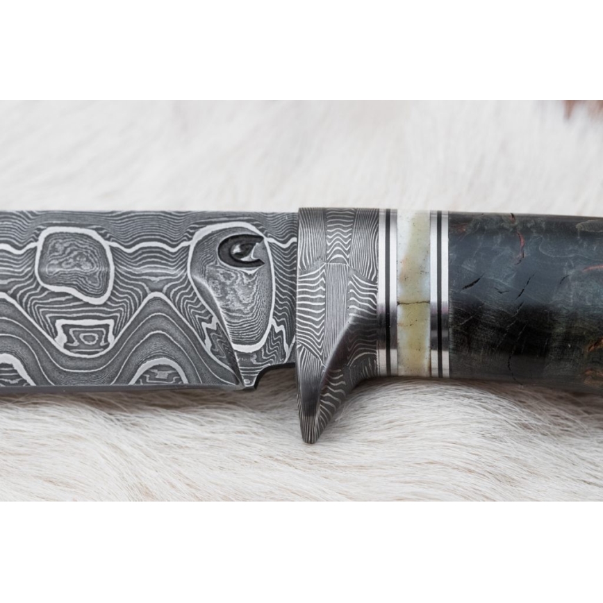 Coltello da caccia in damasco 13,8 cm Betulla/osso di cammello