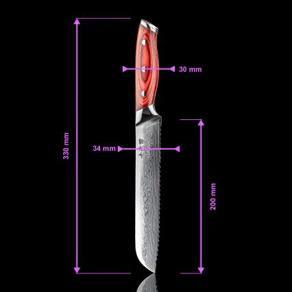 Gudaro - Coltello da pane damascato KENSHO 8, 67 strati di acciaio, lunghezza 20 cm
