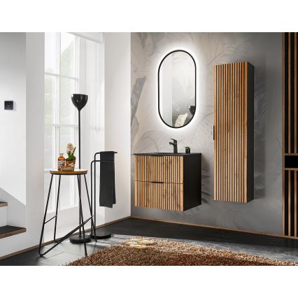 COMAD XILO BLACK WOTAN 82-60-D-2S - Waschtischunterschrank XILO 57x60,2 cm schwarz/Wotan-Eiche