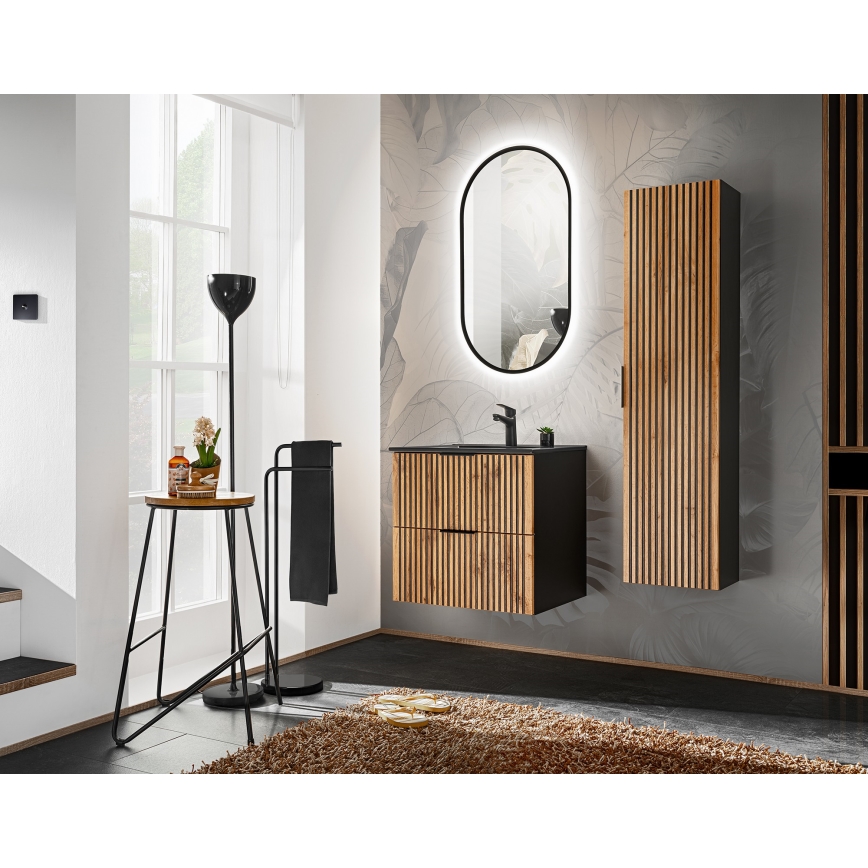 COMAD XILO BLACK WOTAN 82-60-D-2S - Waschtischunterschrank XILO 57x60,2 cm schwarz/Wotan-Eiche