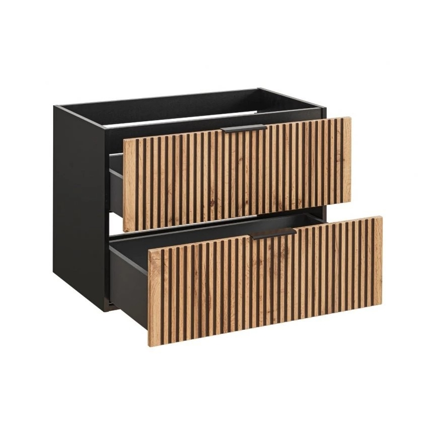 COMAD XILO BLACK WOTAN 82-80-D-2S - Waschtischunterschrank XILO 57×80,2 cm, schwarz/Wotan-Eiche