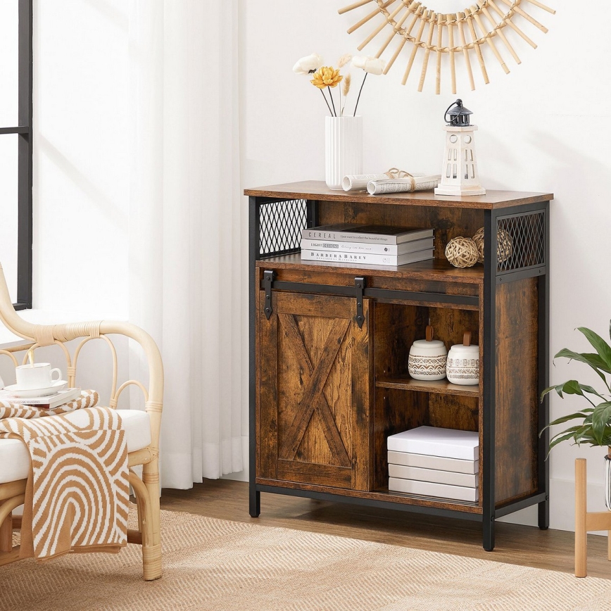 Commode avec porte coulissante FIRA marron/noir
