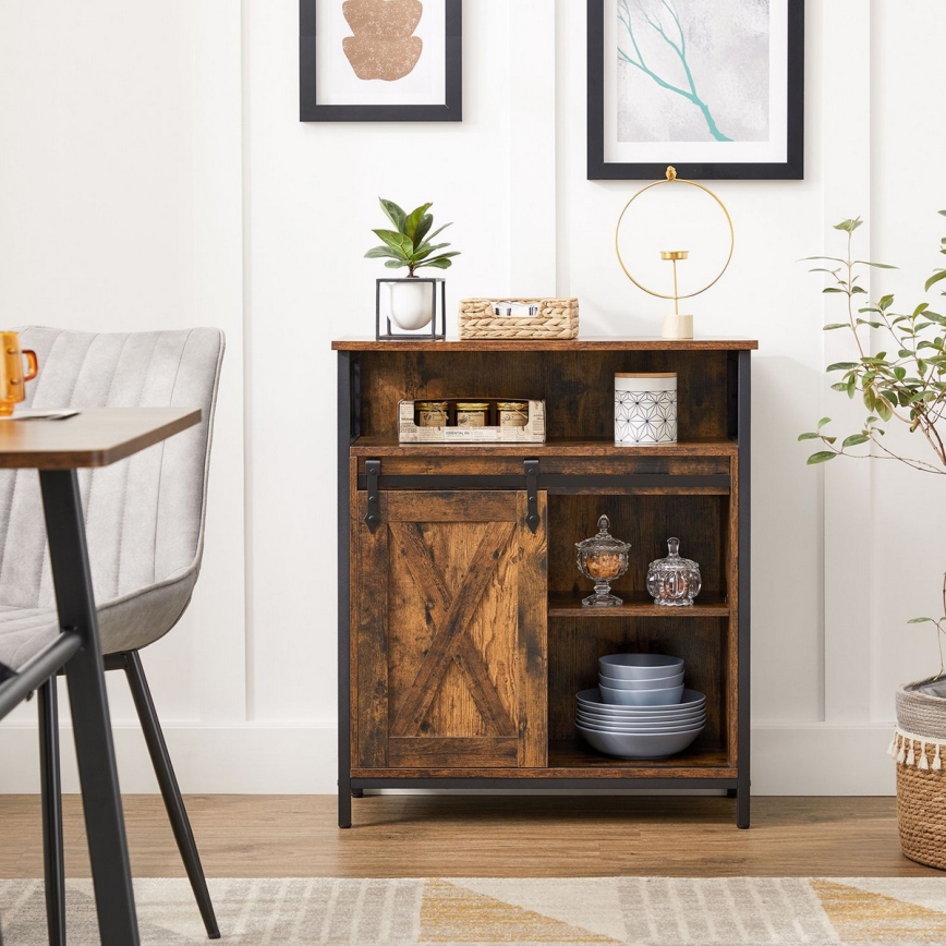 Commode avec porte coulissante FIRA marron/noir