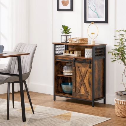 Commode avec porte coulissante FIRA marron/noir