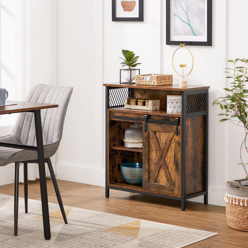 Commode avec porte coulissante FIRA marron/noir