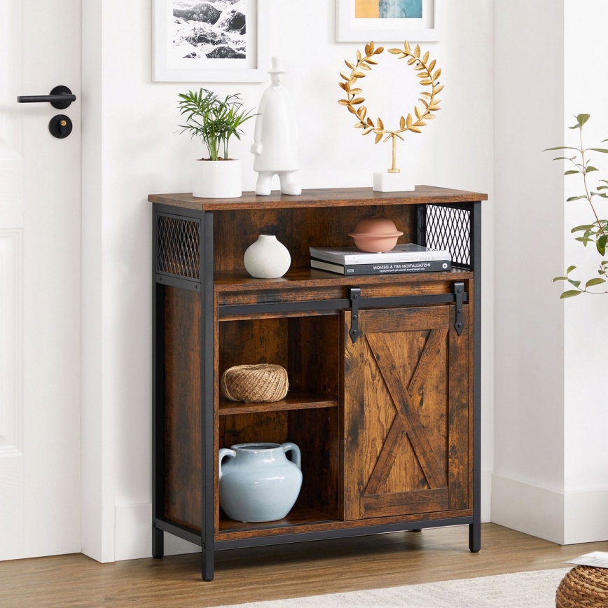 Commode avec porte coulissante FIRA marron/noir