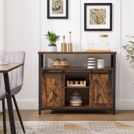 Commode FIRA à portes coulissantes brune/noire