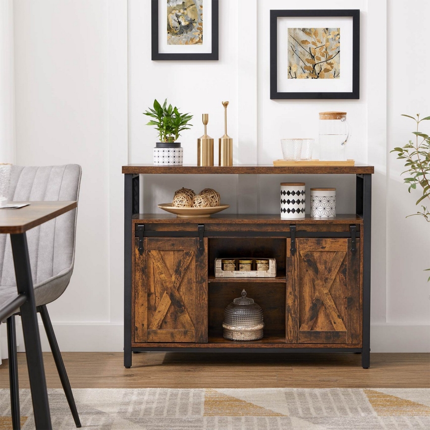 Commode FIRA à portes coulissantes brune/noire
