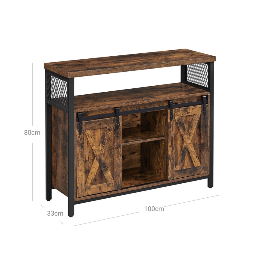 Commode FIRA à portes coulissantes brune/noire