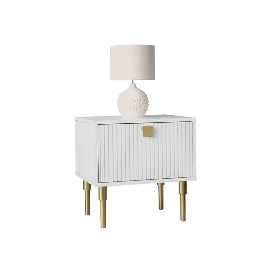Comodino DORSET 50x50 cm bianco/oro