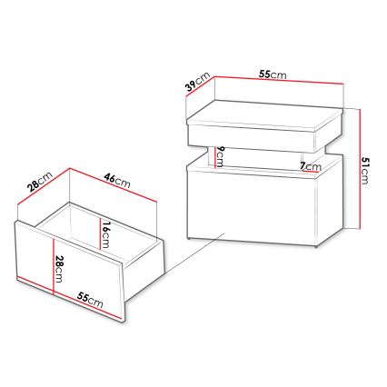 Comodino GLOSSA con illuminazione LED 51x55 cm nero/nero lucido