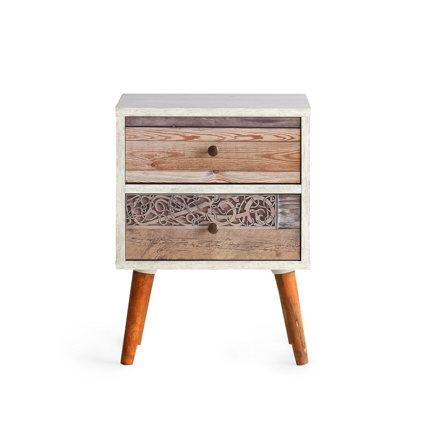Comodino MALMO 55x40 cm bianco/marrone