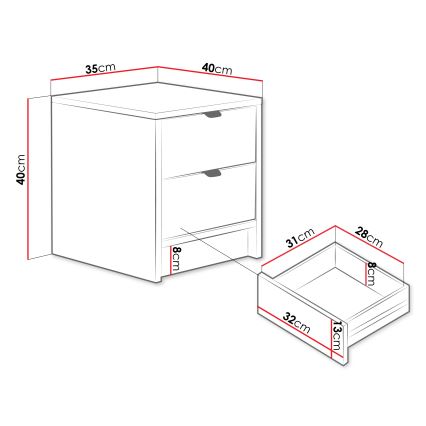Comodino TIRENO 40x35 cm nero