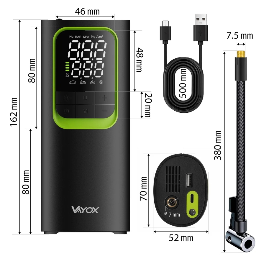 Compresseur d'air numérique de poche 5V 8000 mAh, noir