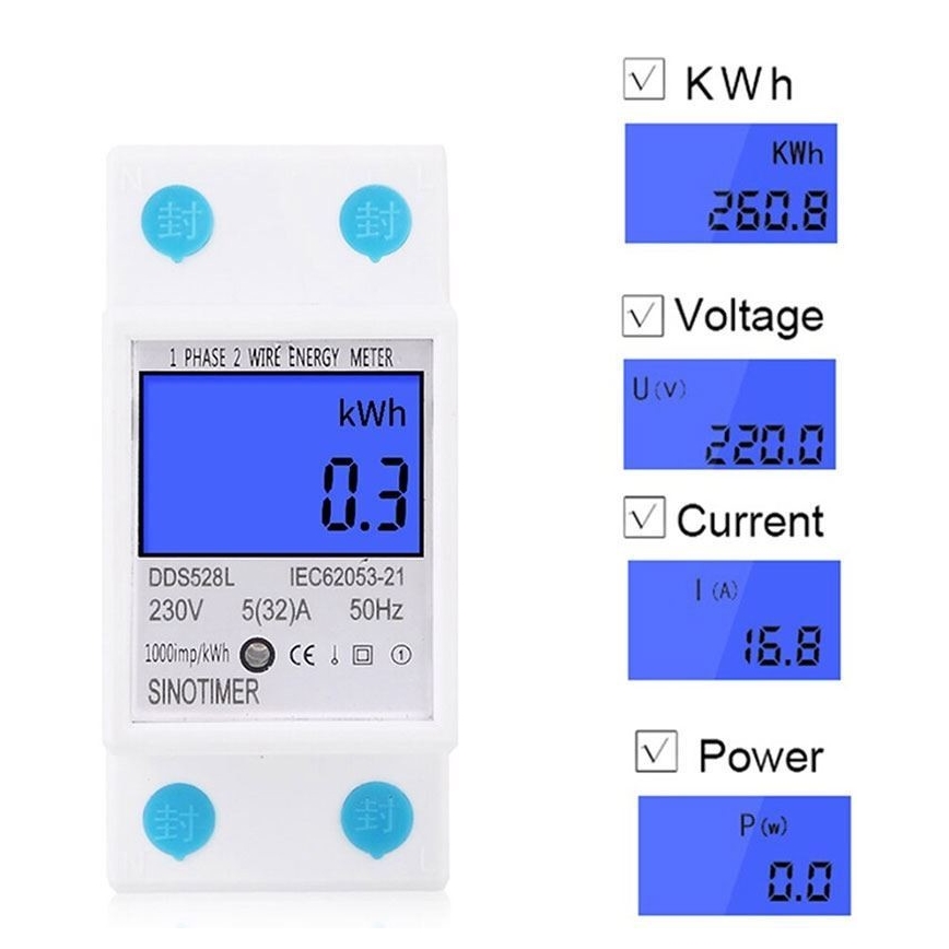 Compteur d'électricité numérique monophasé pour rail DIN DDS528L