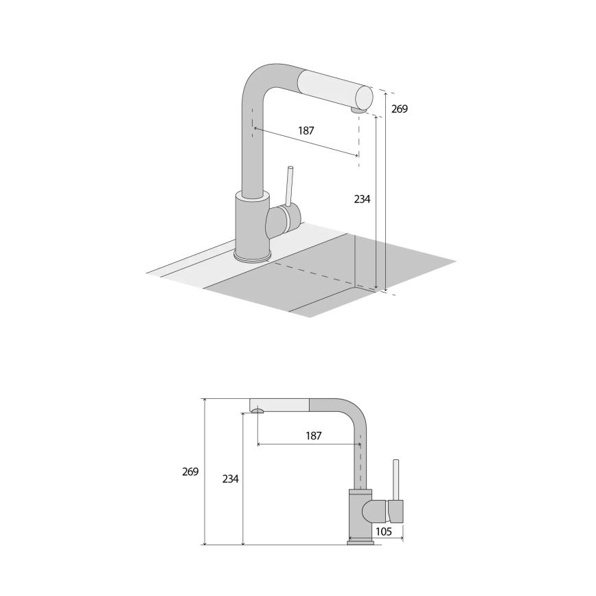 Concept BDG4527BE - Mitigeur d'évier avec douchette extractible 26,9 cm, finition granit/beige
