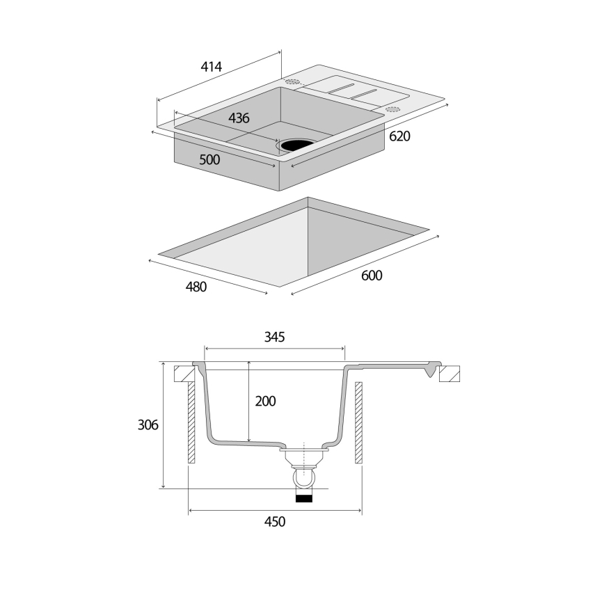 Concept DG05C45WH - Küchenspüle CUBIS 50 x 62 cm, Granit/Weiß