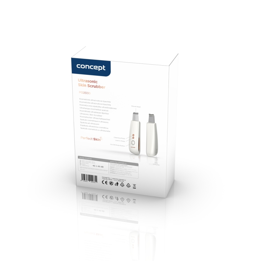 Concept PO2030 - Spatule cosmétique à ultrasons PERFECT SKIN 2,5W/5V USB 600 mAh blanc