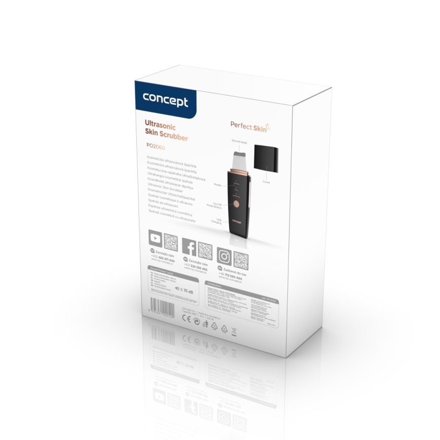 Concept PO2060 - Spatule cosmétique à ultrasons PERFECT SKIN 3,5W/5V USB 500 mAh IPX6 noir