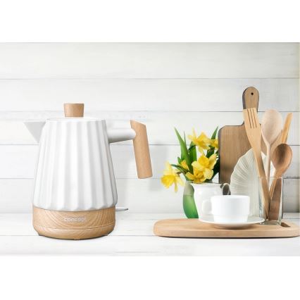 Concept RK0090 - Bollitore elettrico 1,5 l 1500 W/230 V bianco/effetto legno/ceramica